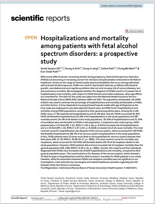 (논문) Hospitalizations and mortality among patients with fetal alcohol spectrum disorders: a prospective study